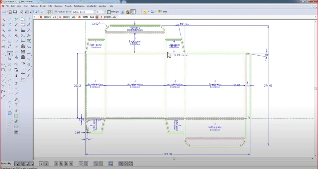 Screenshot of ArtiosCAD packaging design