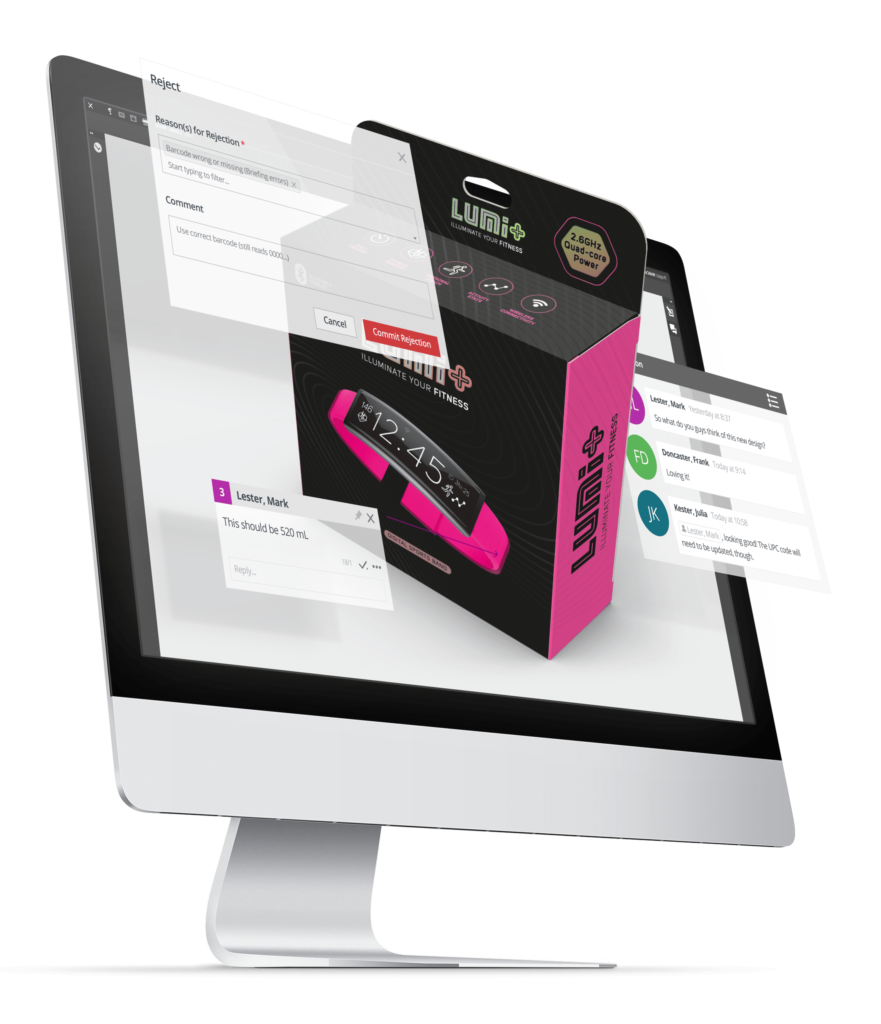 Photo of a monitor displaying packaging content