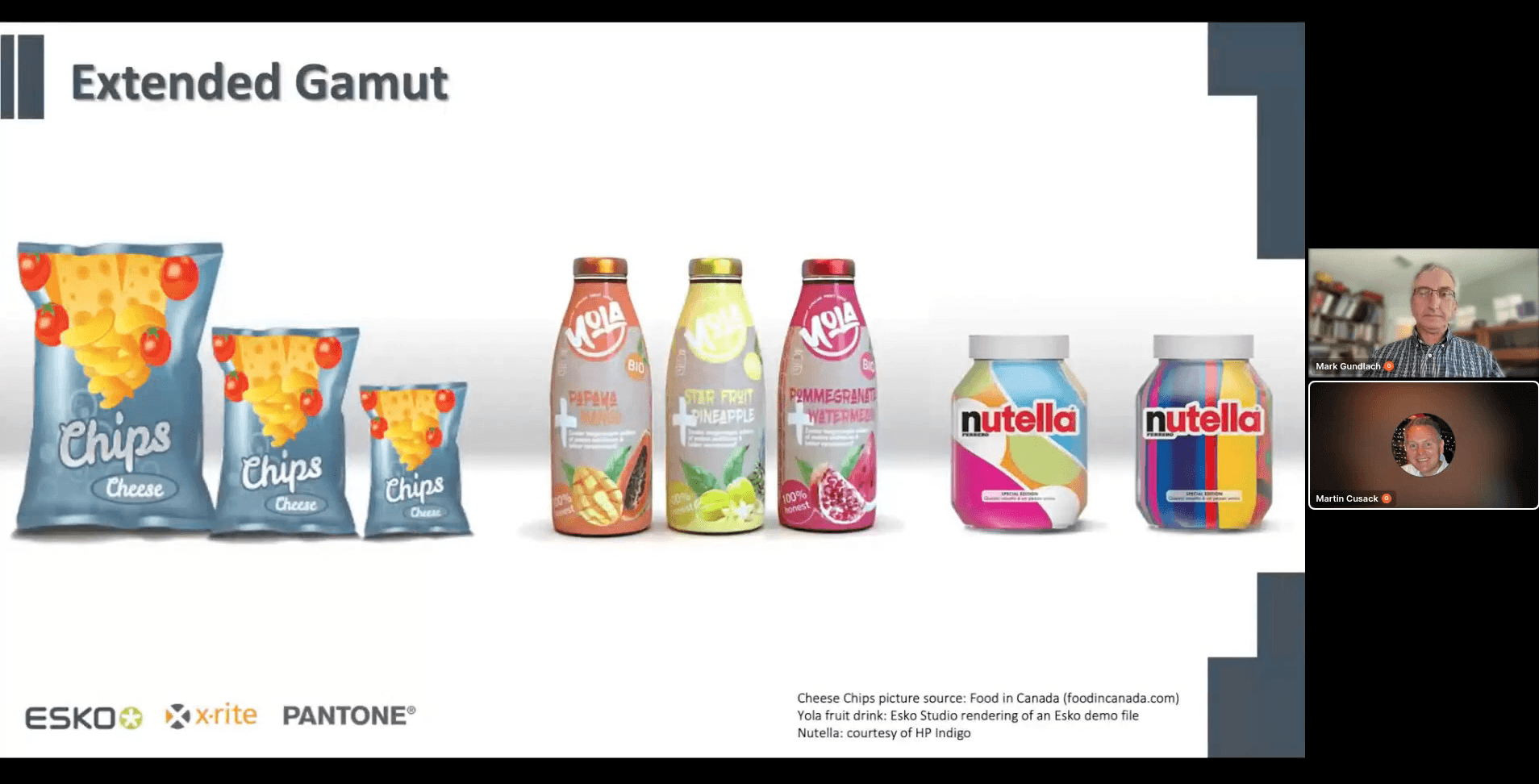 Images of chips, fruit drinks and nutella packaging for Color in Production - Extended Gamut