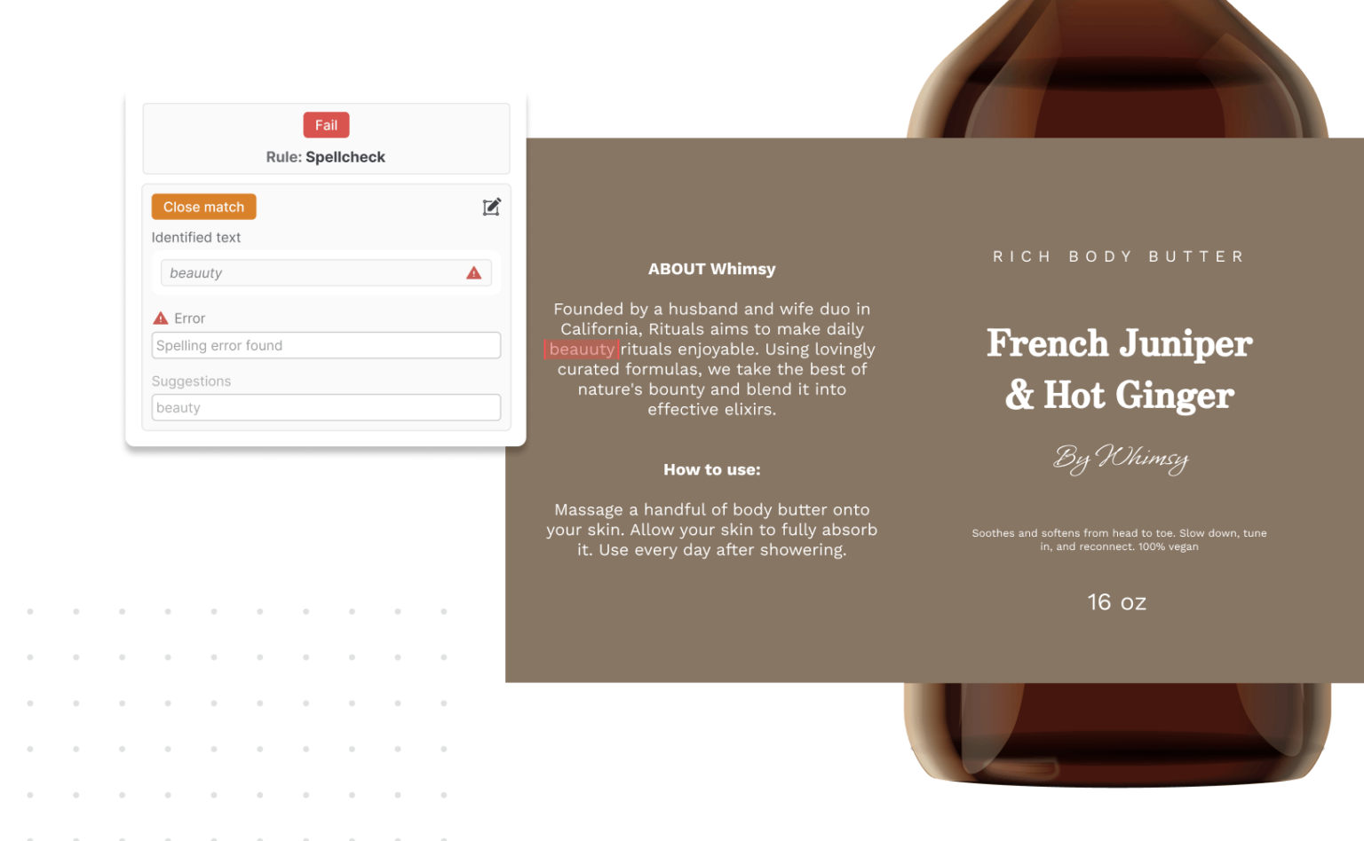 Image showing spellcheck of Whimsy body butter