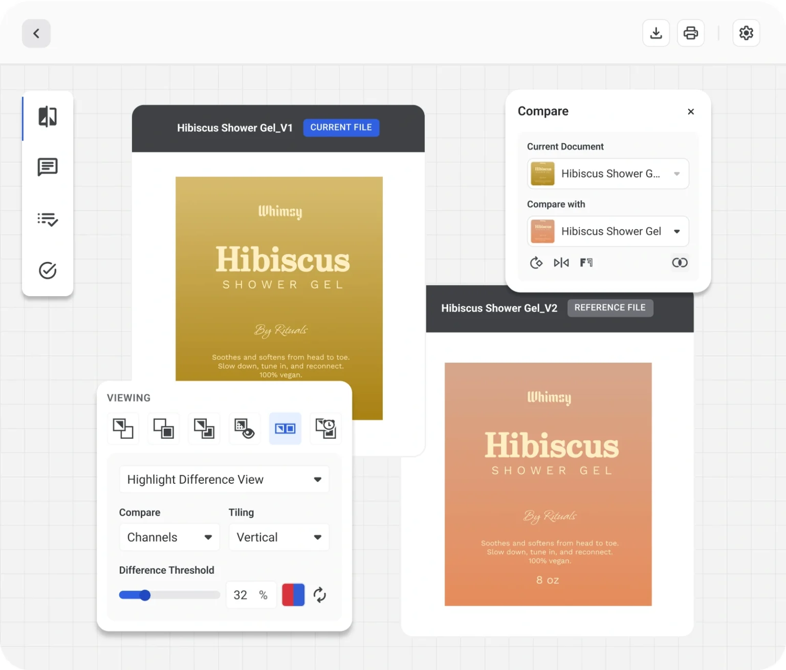 Artwork version comparison software interface