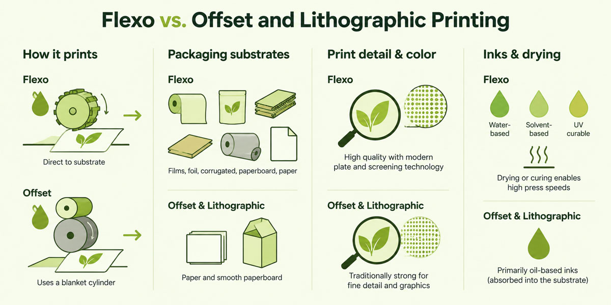 flexographic printing vs. offset and lithographic printing